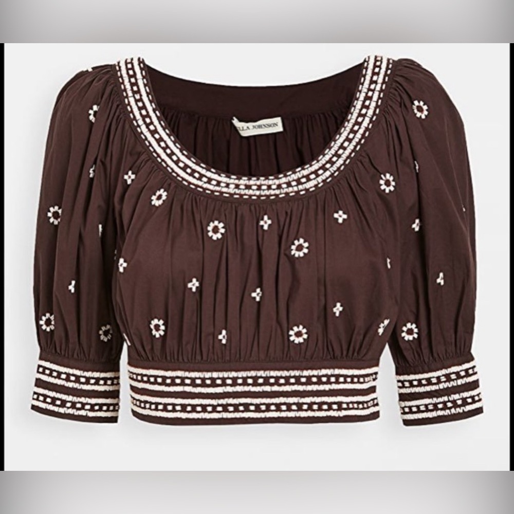 Ulla Johnson Zola Hand-Beaded Crop Top Chocolate Brown Size 6 Rare Runway SS20